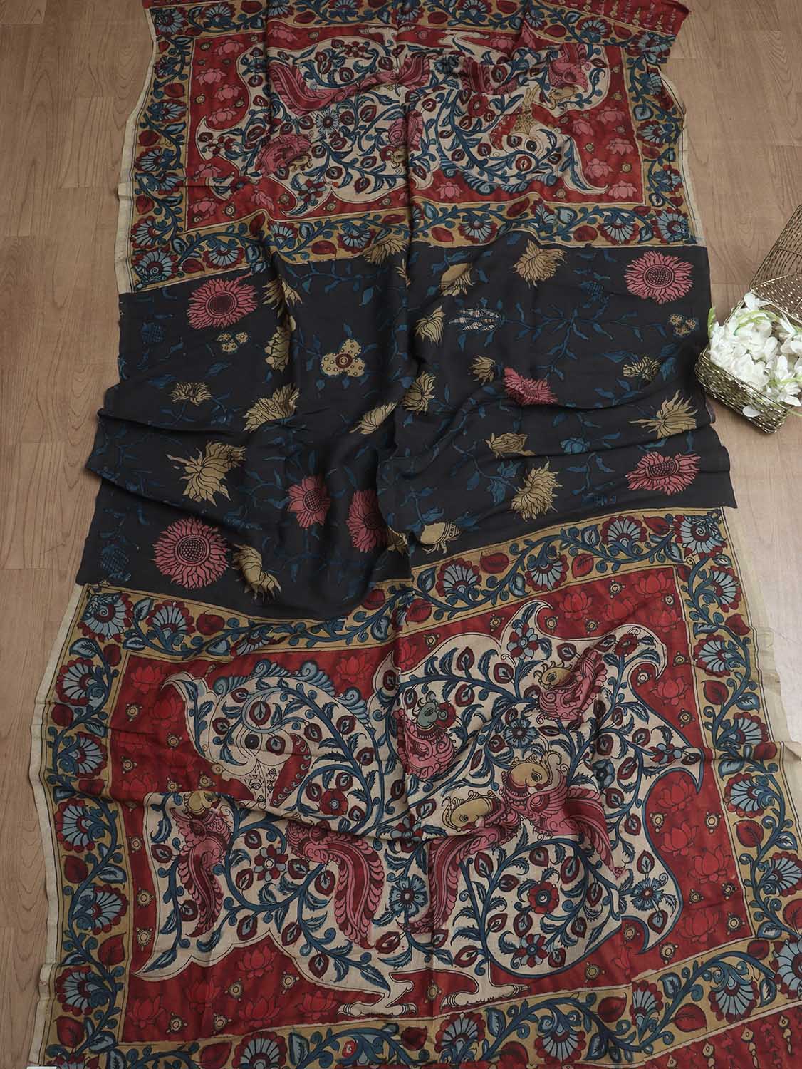 Multicolor Pen Kalamkari Pure Silk Dupatta - Luxurion World