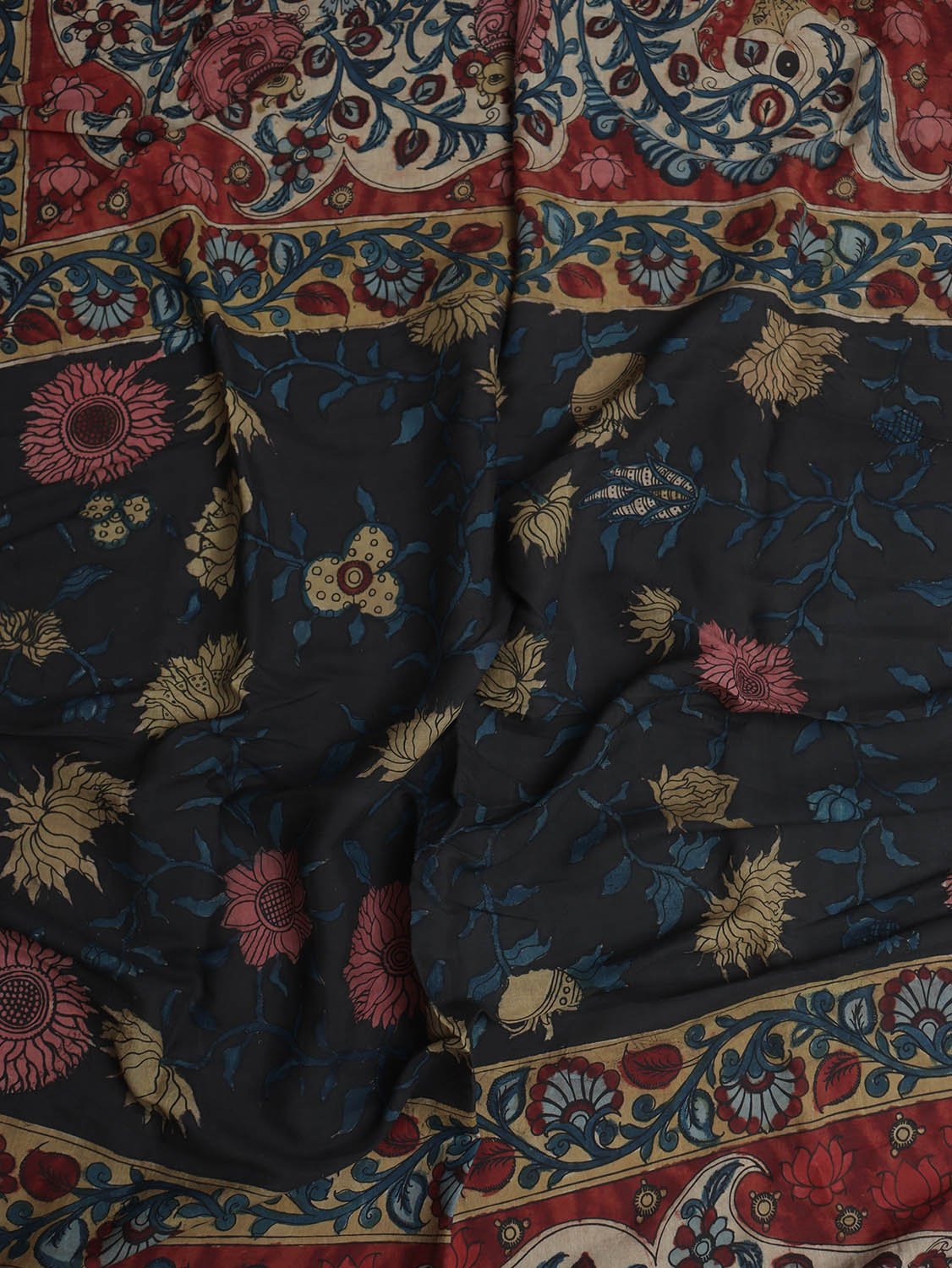 Multicolor Pen Kalamkari Pure Silk Dupatta - Luxurion World