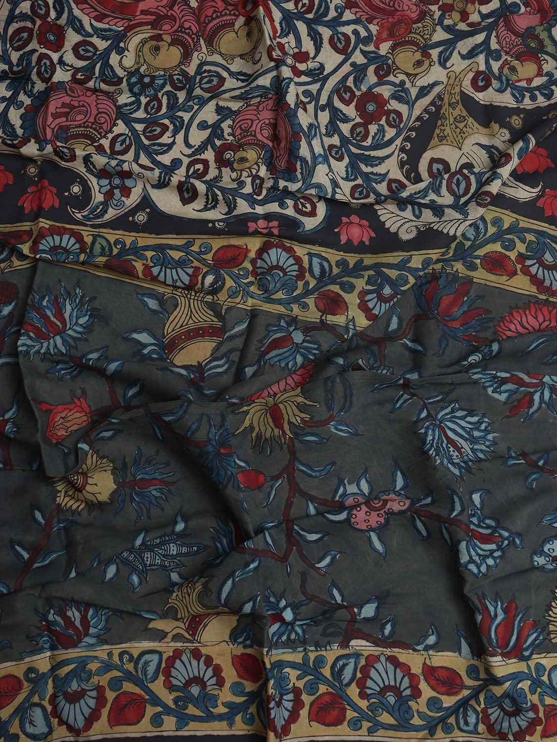 Multicolor Pen Kalamkari Pure Silk Dupatta - Luxurion World
