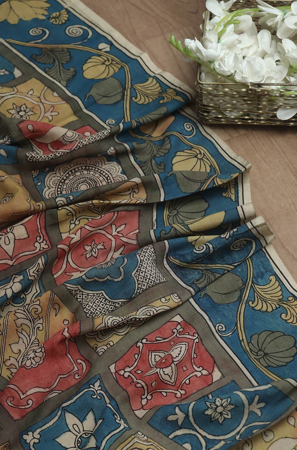 Stunning Multicolor Kalamkari Silk Dupatta with Pen Work - Luxurion World