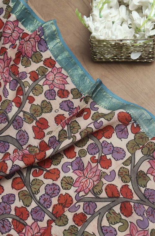 Stunning Multicolor Kalamkari Silk Dupatta with Pen Work - Luxurion World