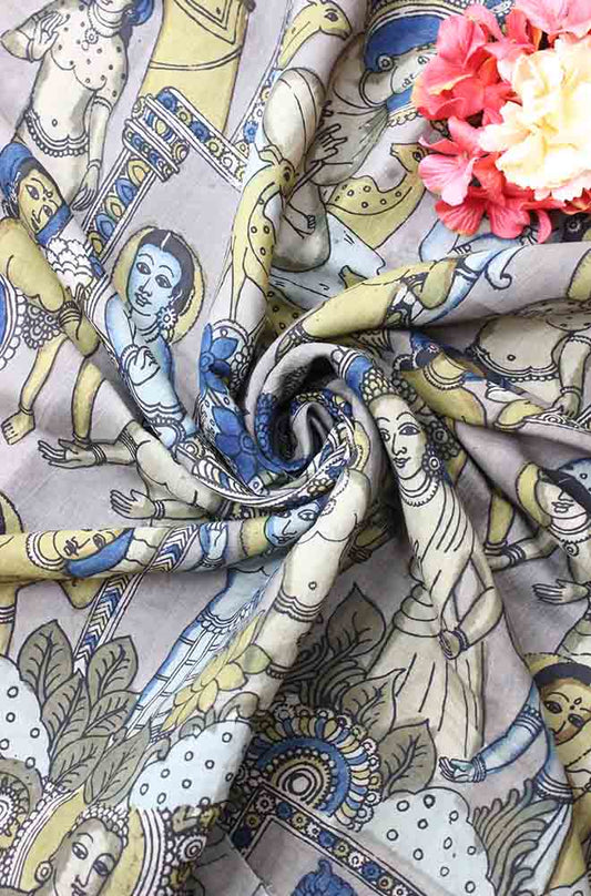 Multicolor Pen Kalamkari Pure Silk Fabric (1 Mtr ) - Luxurion World