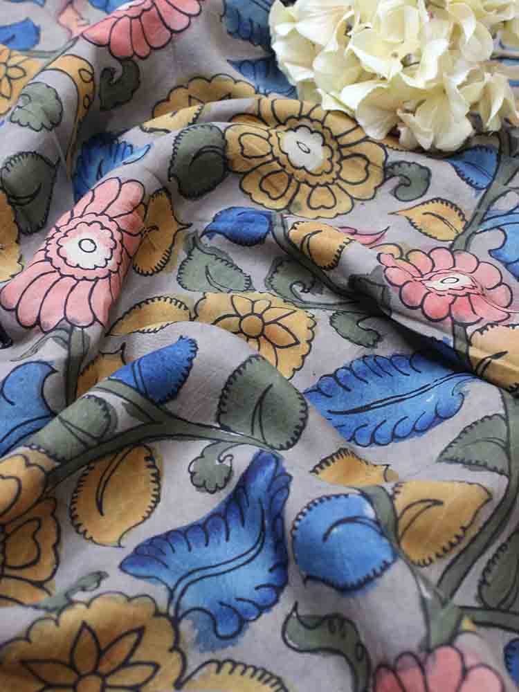 Multicolor Pen Kalamkari Pure Silk Fabric (1 Mtr ) - Luxurion World