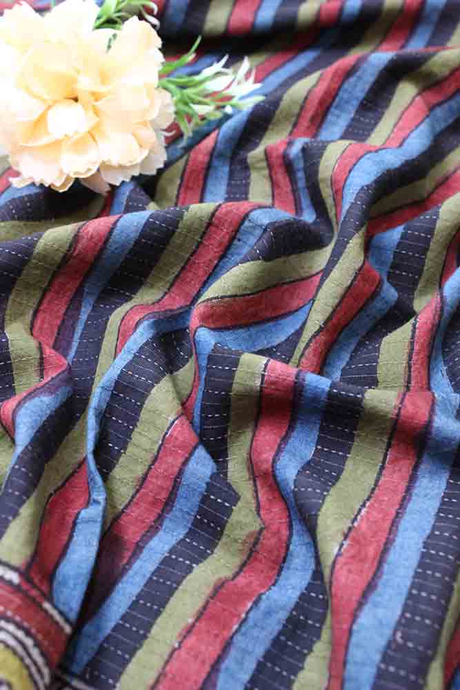 Multicolor Pen Kalamkari Pure Silk Fabric (1 Mtr ) - Luxurion World