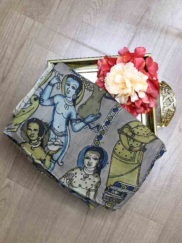 Multicolor Pen Kalamkari Pure Silk Fabric (1 Mtr ) - Luxurion World