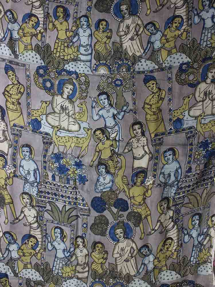 Multicolor Pen Kalamkari Pure Silk Fabric (1 Mtr ) - Luxurion World