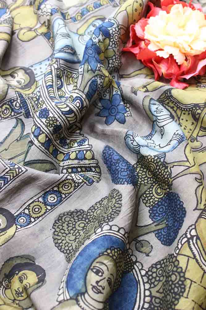 Multicolor Pen Kalamkari Pure Silk Fabric (1 Mtr ) - Luxurion World