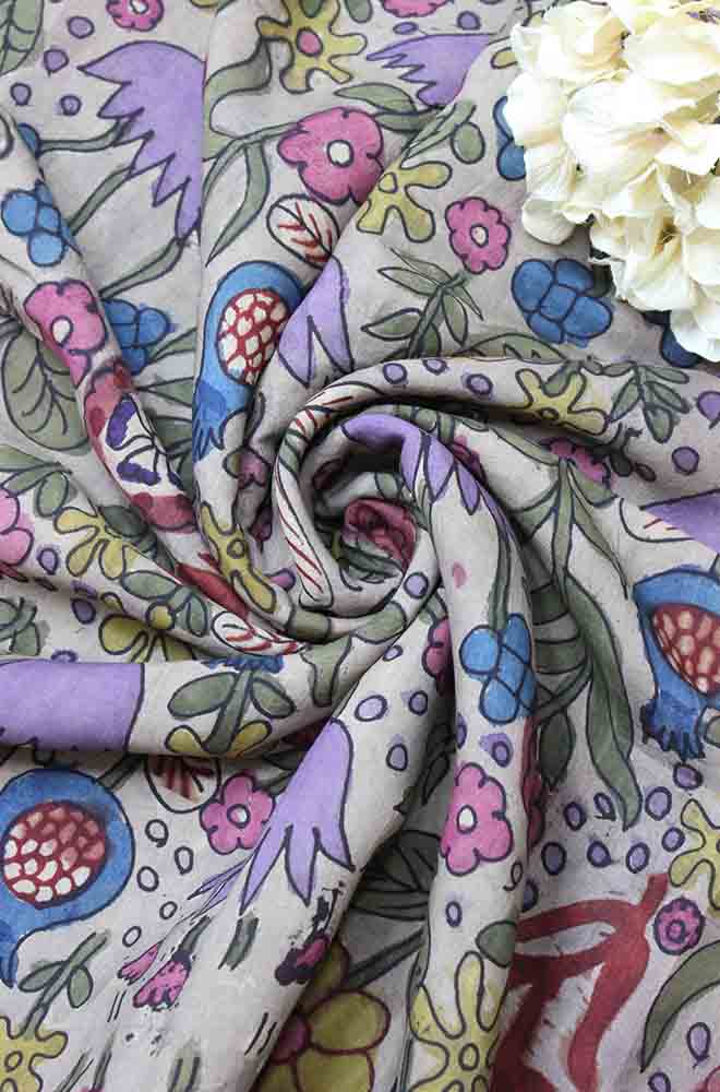 Multicolor Pen Kalamkari Pure Silk Fabric (1 Mtr ) - Luxurion World