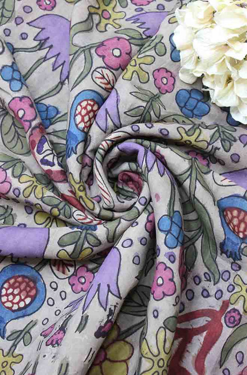 Multicolor Pen Kalamkari Pure Silk Fabric (1 Mtr ) - Luxurion World