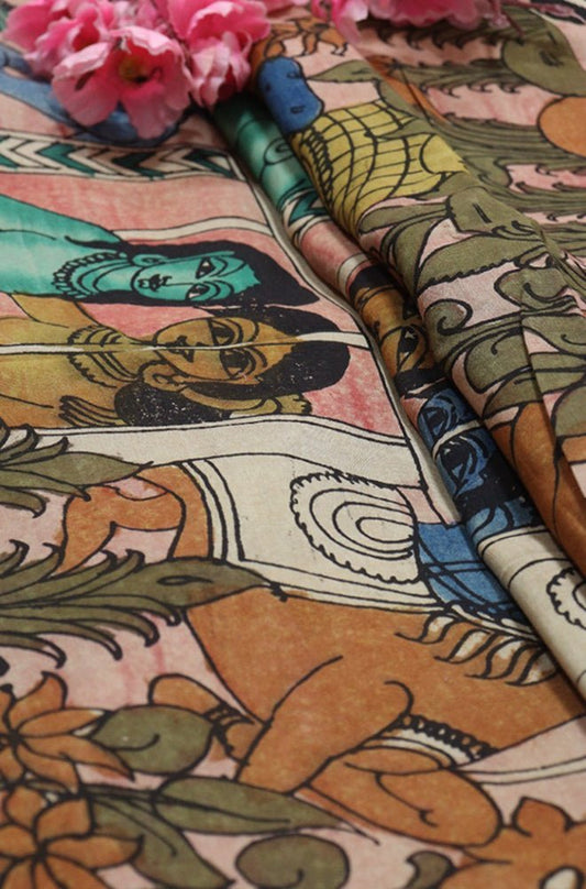 Multicolor Pen Kalamkari Pure Silk Fabric ( 1 Mtr ) - Luxurion World