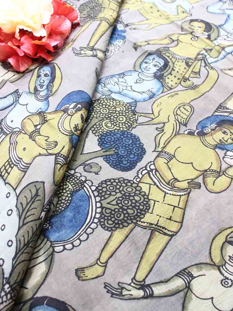 Multicolor Pen Kalamkari Pure Silk Fabric (1 Mtr ) - Luxurion World