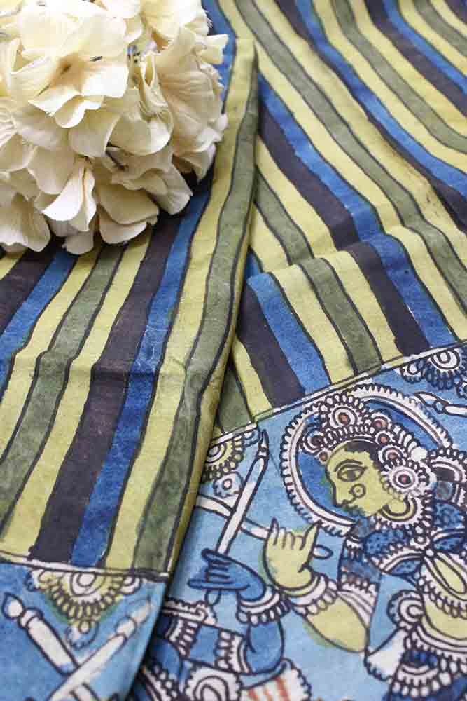 Multicolor Pen Kalamkari Pure Silk Fabric (1 Mtr ) - Luxurion World