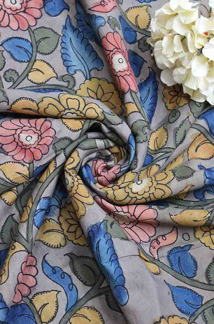 Multicolor Pen Kalamkari Pure Silk Fabric (1 Mtr ) - Luxurion World