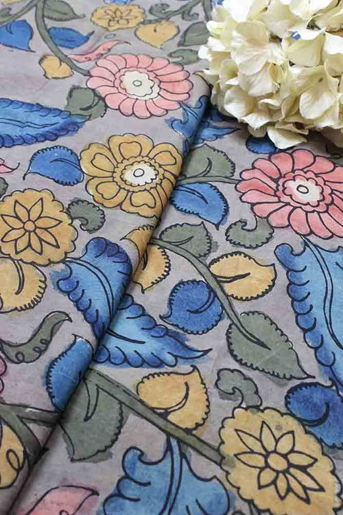 Multicolor Pen Kalamkari Pure Silk Fabric (1 Mtr ) - Luxurion World
