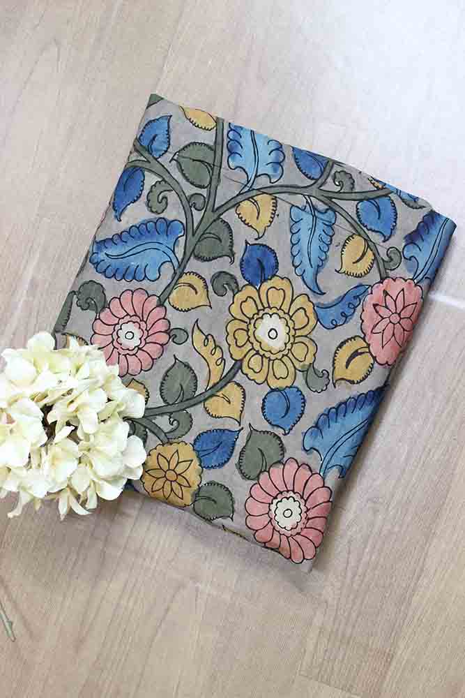 Multicolor Pen Kalamkari Pure Silk Fabric (1 Mtr ) - Luxurion World
