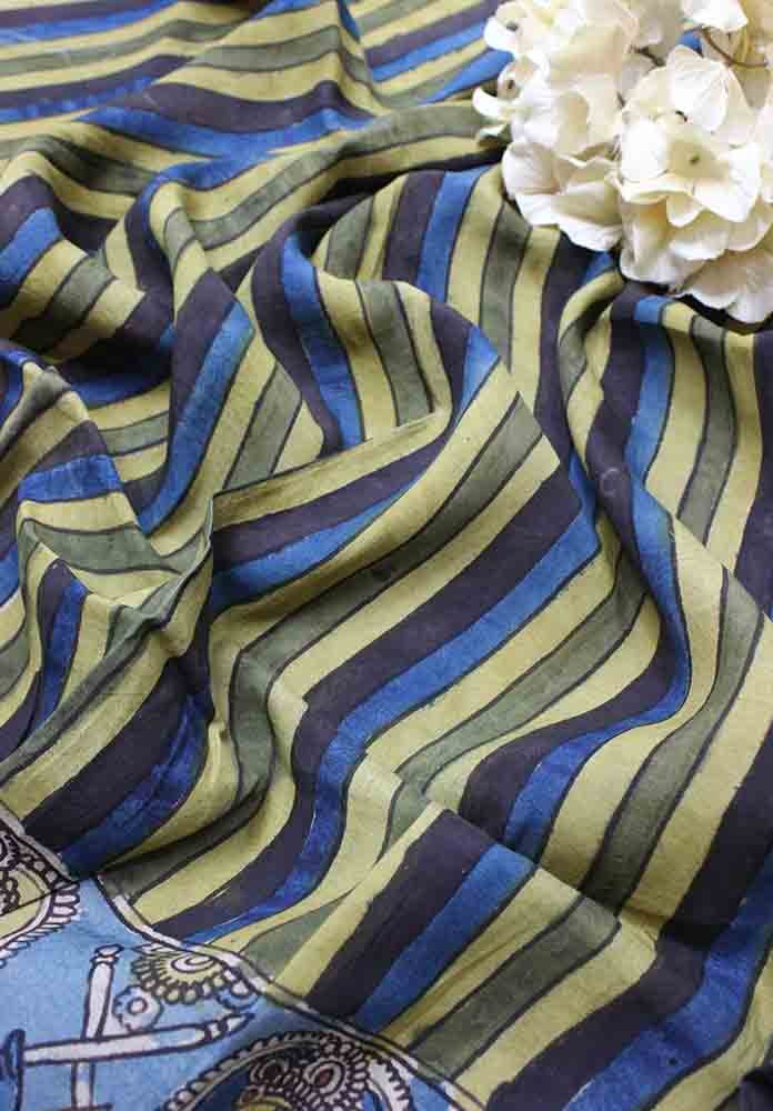 Multicolor Pen Kalamkari Pure Silk Fabric (1 Mtr ) - Luxurion World
