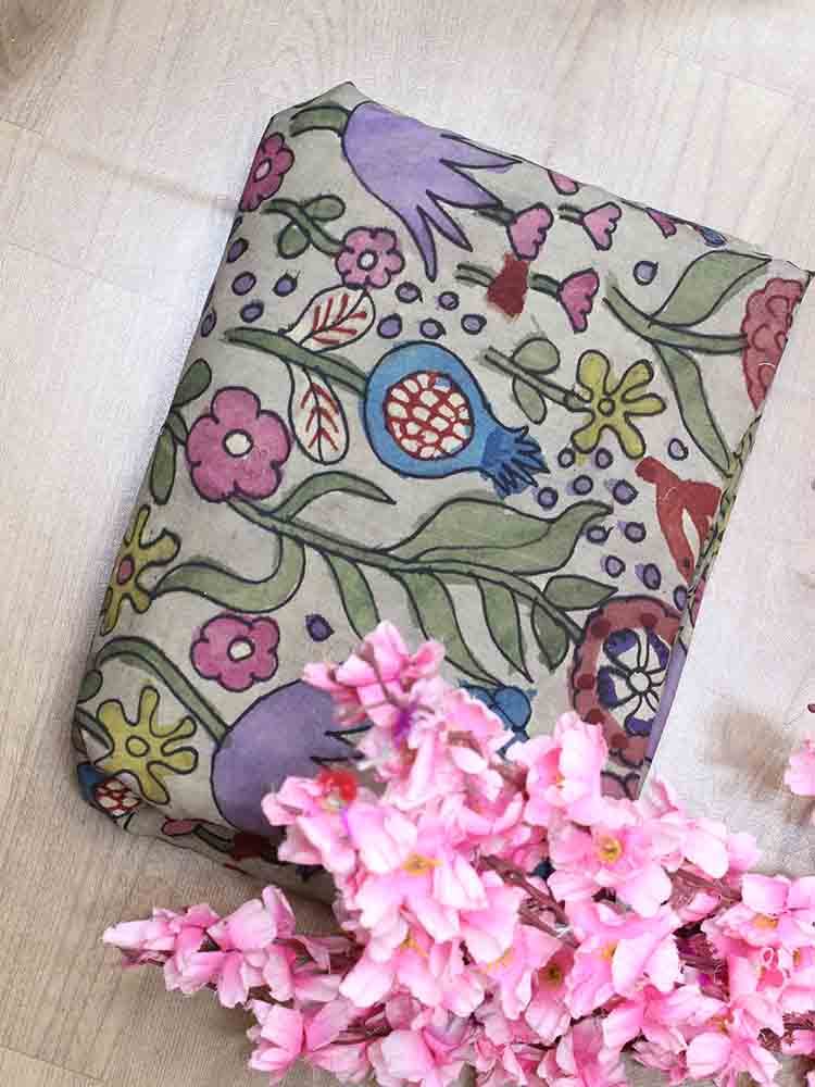 Multicolor Pen Kalamkari Pure Silk Fabric (1 Mtr ) - Luxurion World