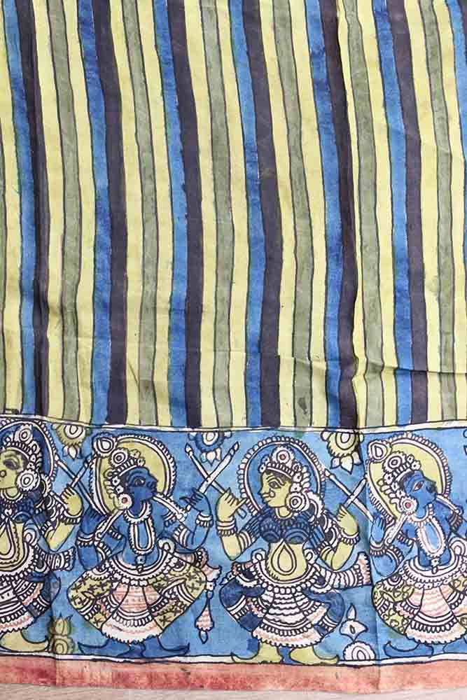 Multicolor Pen Kalamkari Pure Silk Fabric (1 Mtr )