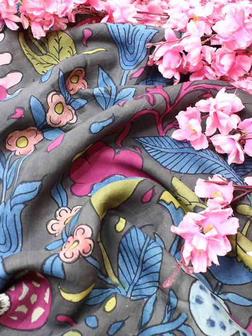 Multicolor Pen Kalamkari Pure Silk Fabric (1 Mtr ) - Luxurion World