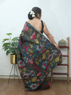 Multicolor Pen Kalamkari Pure Silk Saree - Luxurion World