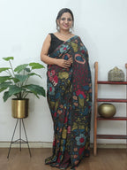 Multicolor Pen Kalamkari Pure Silk Saree - Luxurion World