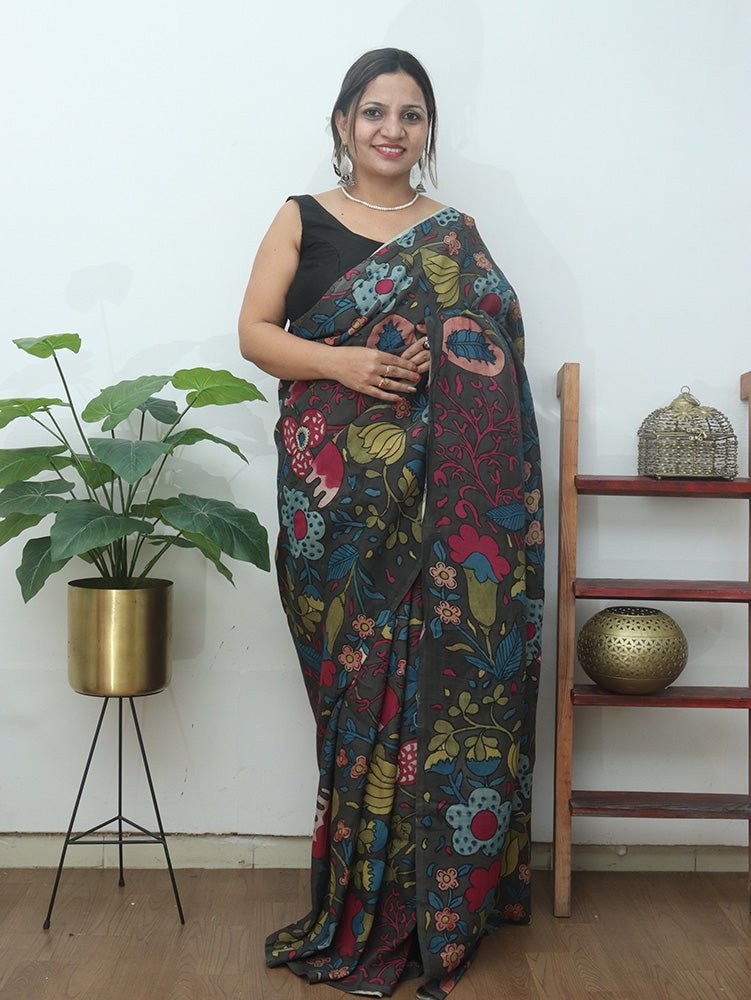 Multicolor Pen Kalamkari Pure Silk Saree - Luxurion World