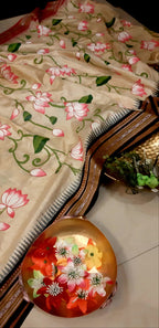Multicolor Pichhwai Hand Painted Tussar Silk Saree - Luxurion World