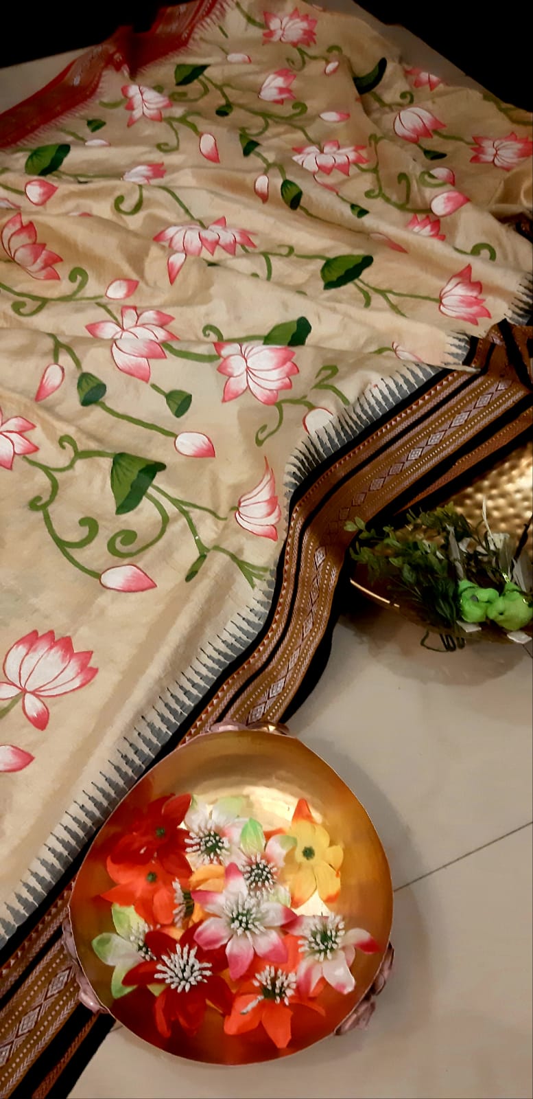 Multicolor Pichhwai Hand Painted Tussar Silk Saree - Luxurion World