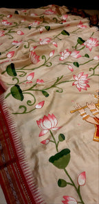 Multicolor Pichhwai Hand Painted Tussar Silk Saree - Luxurion World