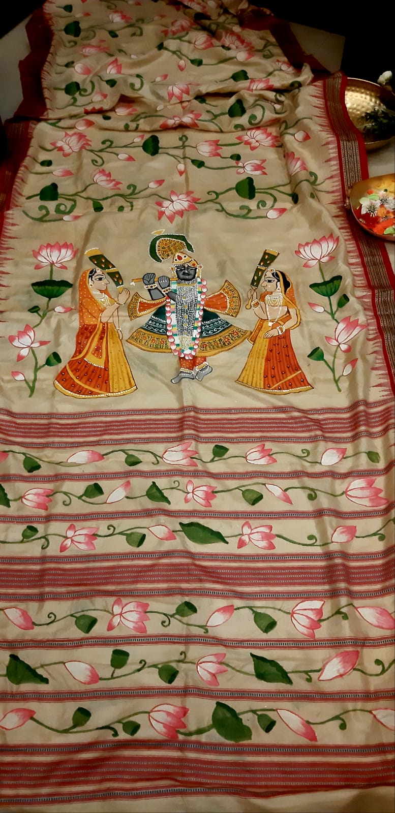 Multicolor Pichhwai Hand Painted Tussar Silk Saree - Luxurion World