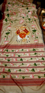 Multicolor Pichhwai Hand Painted Tussar Silk Saree - Luxurion World