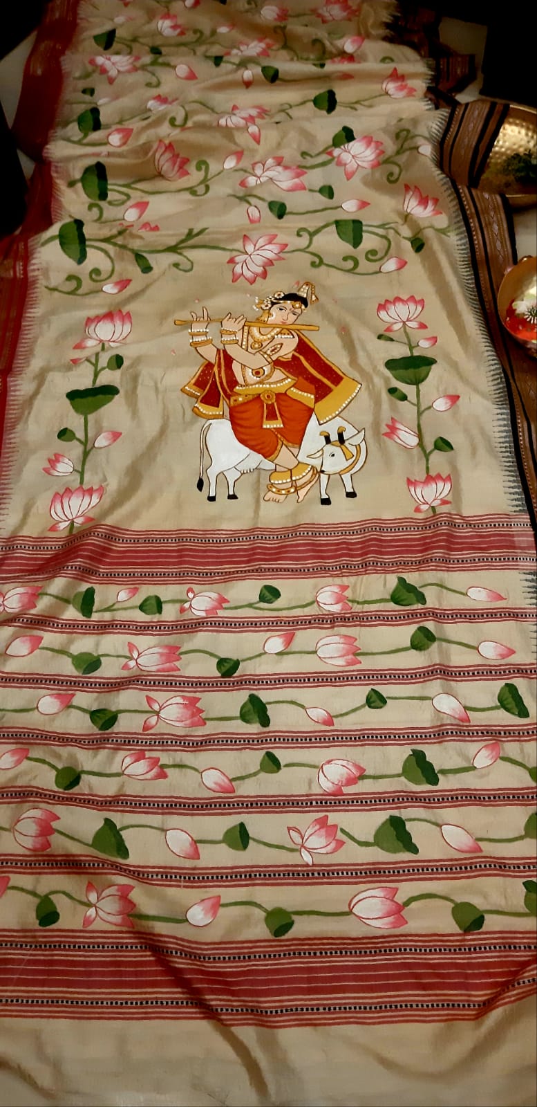 Multicolor Pichhwai Hand Painted Tussar Silk Saree - Luxurion World