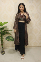 Multicolor Pure Mashru Silk Sleeveless Top With Full Length Jacket And Georgette Palazzo - Luxurion World