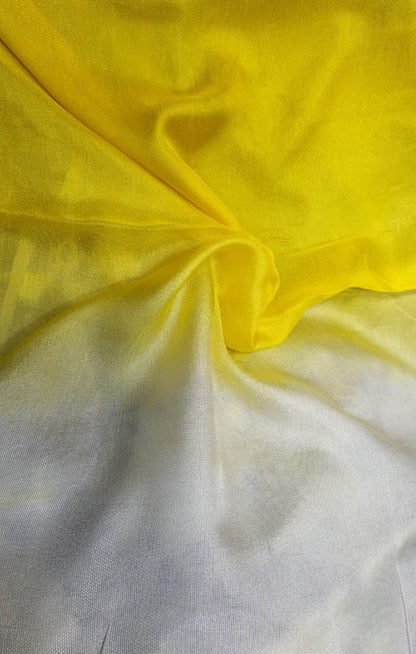 Off White And Yellow Trendy Dual Tone Georgette Fabric (  1 Mtr ) - Luxurion World