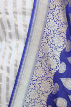 Off White Banarasi Chanderi Silk Suit With Blue Handloom Banarasi Pure Katan Silk Dupatta - Luxurion World