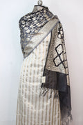 Off White Banarasi Chanderi Silk Suit With Grey Banarasi Organza Dupatta - Luxurion World
