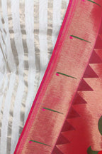 Off White Banarasi Chanderi Silk Suit With Pink Paithani Brocade Silk Dupatta - Luxurion World