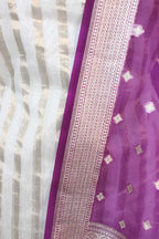 Off White Banarasi Chanderi Silk Suit With Purple Banarasi Organza Dupatta - Luxurion World