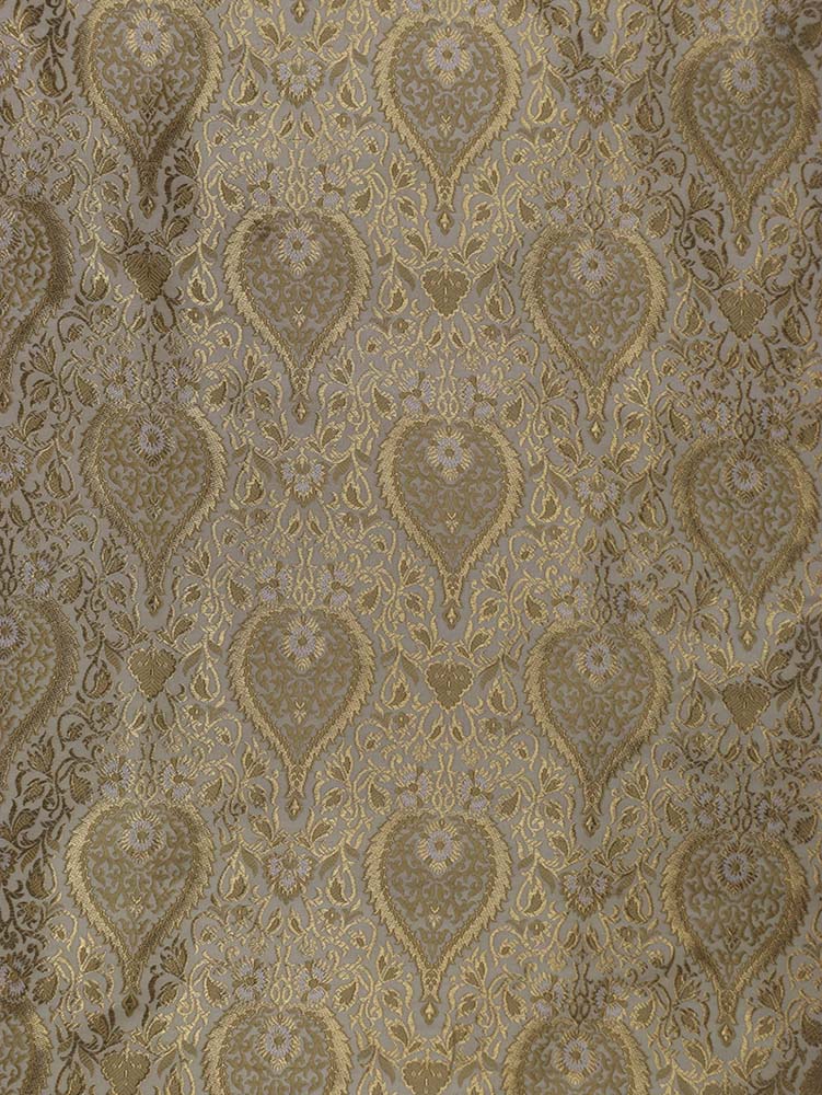 Off White Banarasi KimKhwab Silk Fabric ( 1 Mtr ) - Luxurion World
