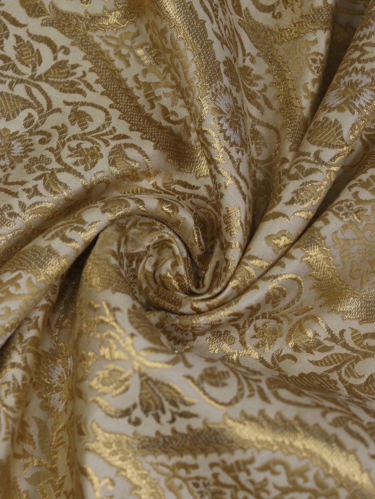 Off White Banarasi KimKhwab Silk Fabric ( 1 Mtr ) - Luxurion World