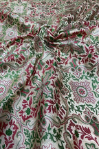 Off White Banarasi Kimkhwab Silk Fabric  ( 1 Mtr ) - Luxurion World