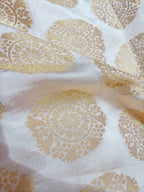 Off White Banarasi Silk Round Design Fabric (1 Mtr) - Luxurion World