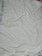 Off White Bhagalpur Linen Plain Fabric With Silver Zari Border ( 1 Mtr ) - Luxurion World