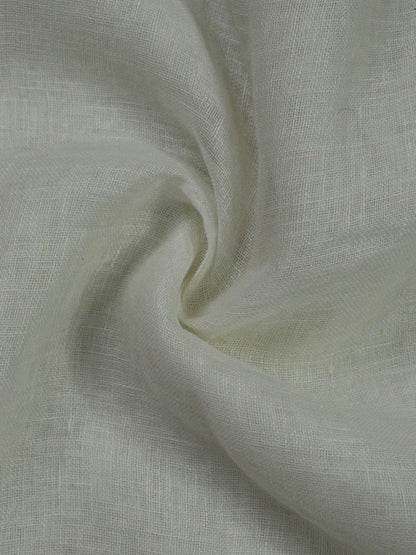 Off White Bhagalpur Linen Plain Fabric With Silver Zari Border ( 1 Mtr ) Luxurionworld