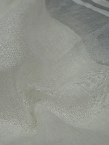 Off White Bhagalpur Linen Plain Fabric With Silver Zari Border ( 1 Mtr ) Luxurionworld