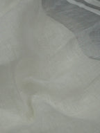 Off White Bhagalpur Linen Plain Fabric With Silver Zari Border ( 1 Mtr ) - Luxurion World