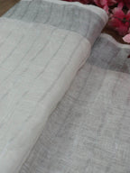 Off White Bhagalpur Linen Stripes Design Blouse Fabric ( 1 Mtr ) - Luxurion World