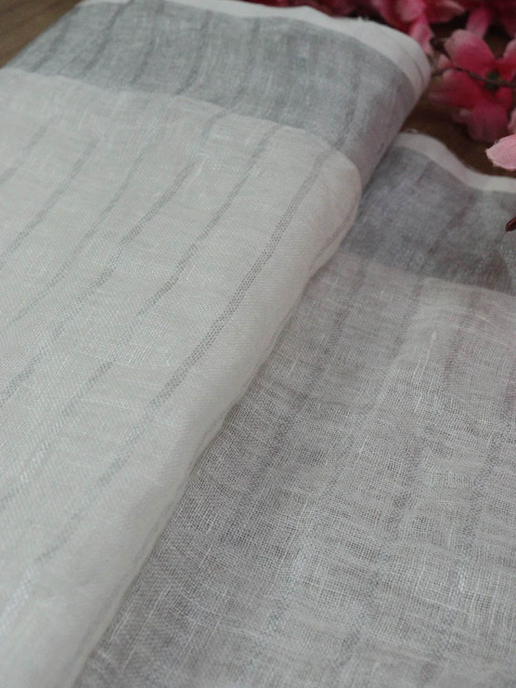 Off White Bhagalpur Linen Stripes Design Blouse Fabric ( 1 Mtr ) - Luxurion World