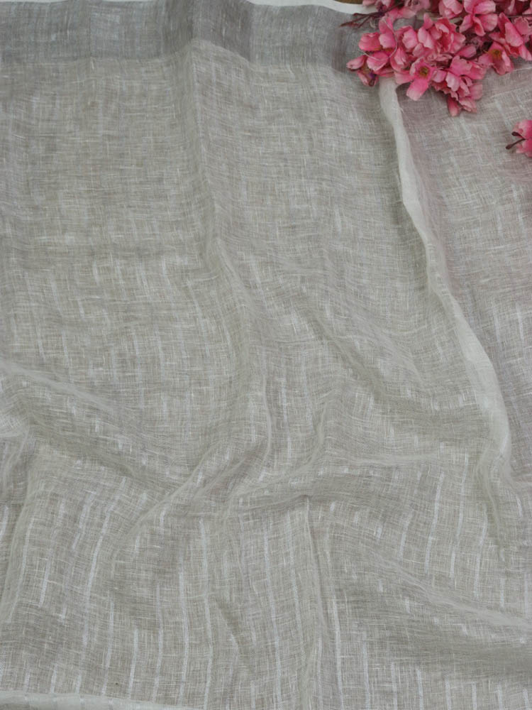 Off White Bhagalpur Linen Stripes Design Blouse Fabric ( 1 Mtr ) - Luxurion World