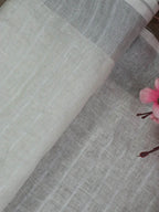 Off White Bhagalpur Linen Stripes Design Blouse Fabric ( 1 Mtr ) - Luxurion World